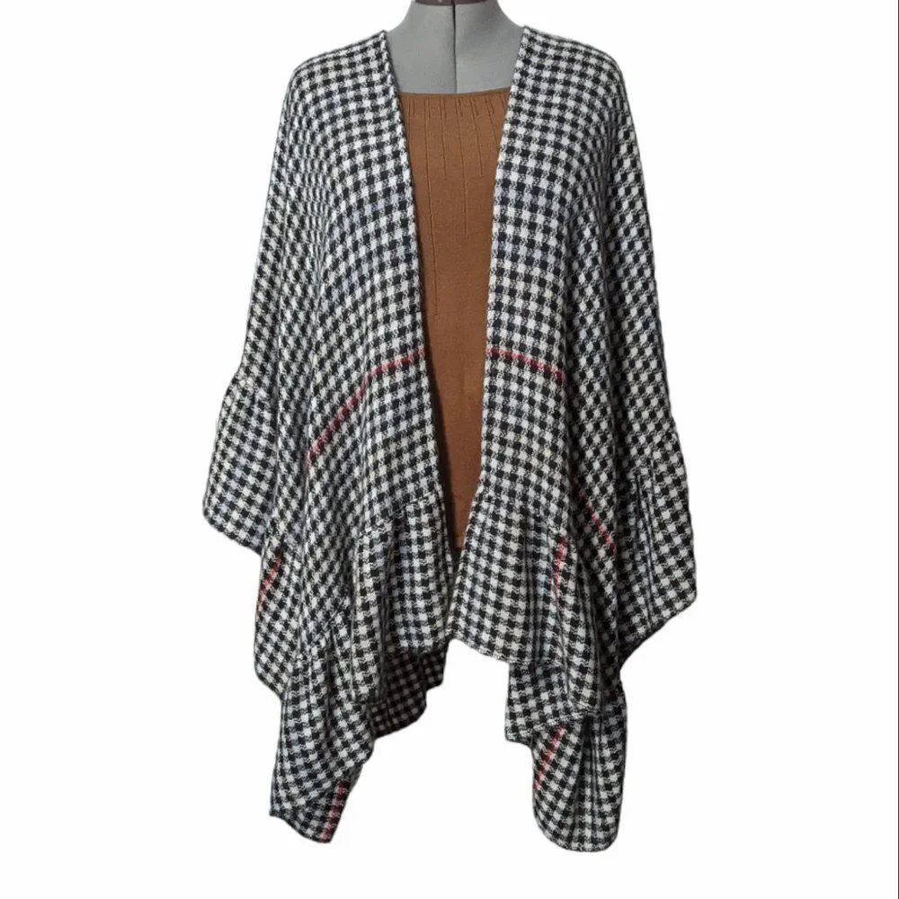 Women's Torrid Black & White Gingham & Red Stripe Ruana, One Size